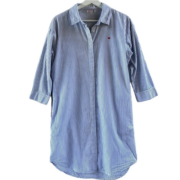 Sundry Striped Shirt Dress Embroidered Heart White Blue Size 1 - Small - Picture 4 of 12